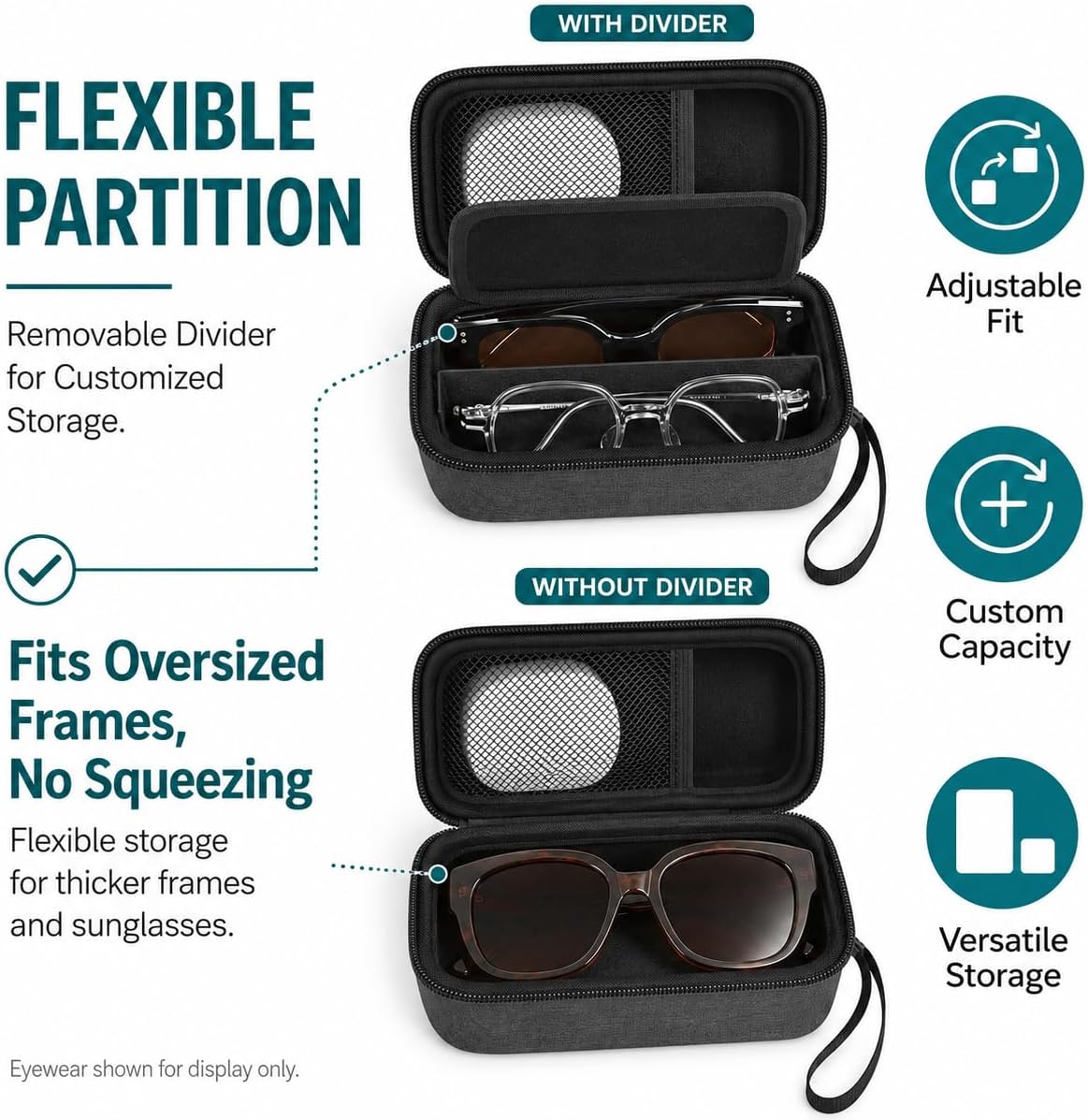 Portable 2 in 1 Contact Lens Case and Glasses Case for 2 Pairs