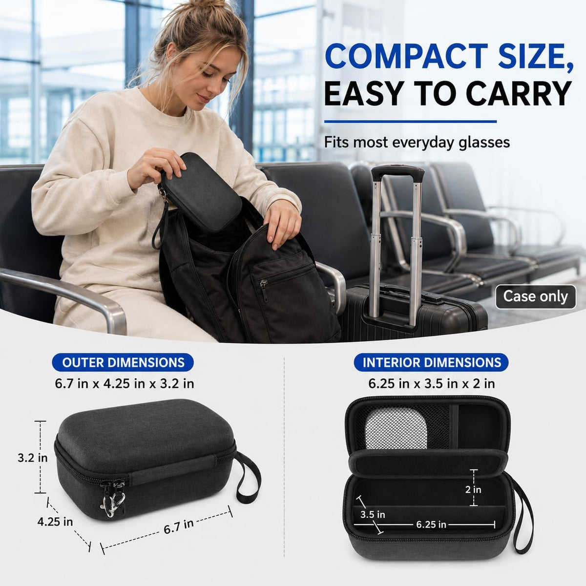 Portable 2 in 1 Contact Lens Case and Glasses Case for 2 Pairs