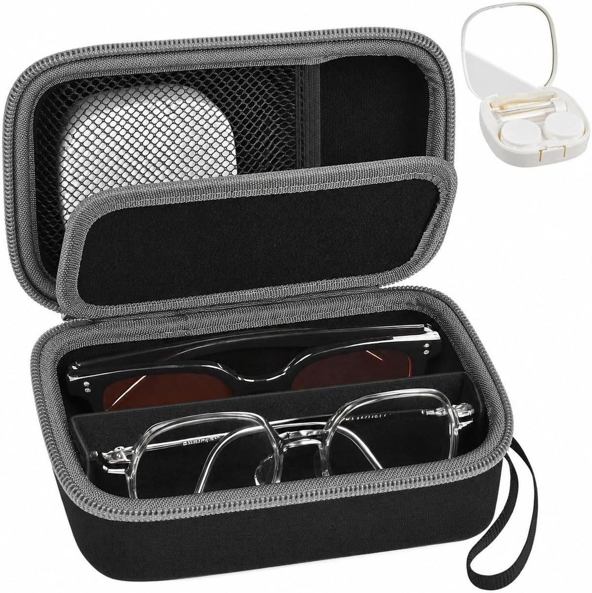 Portable 2 in 1 Contact Lens Case and Glasses Case for 2 Pairs