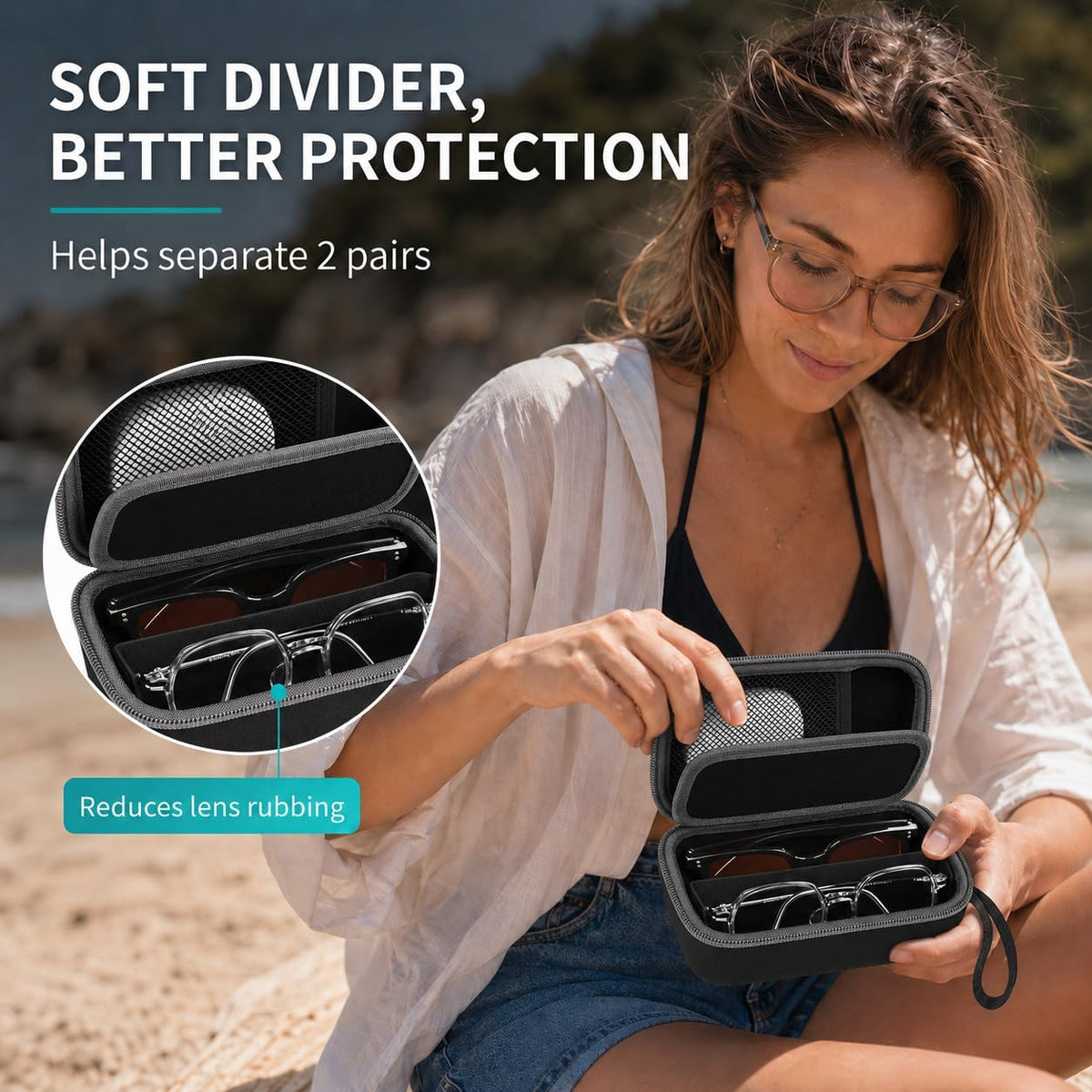 Portable 2 in 1 Contact Lens Case and Glasses Case for 2 Pairs