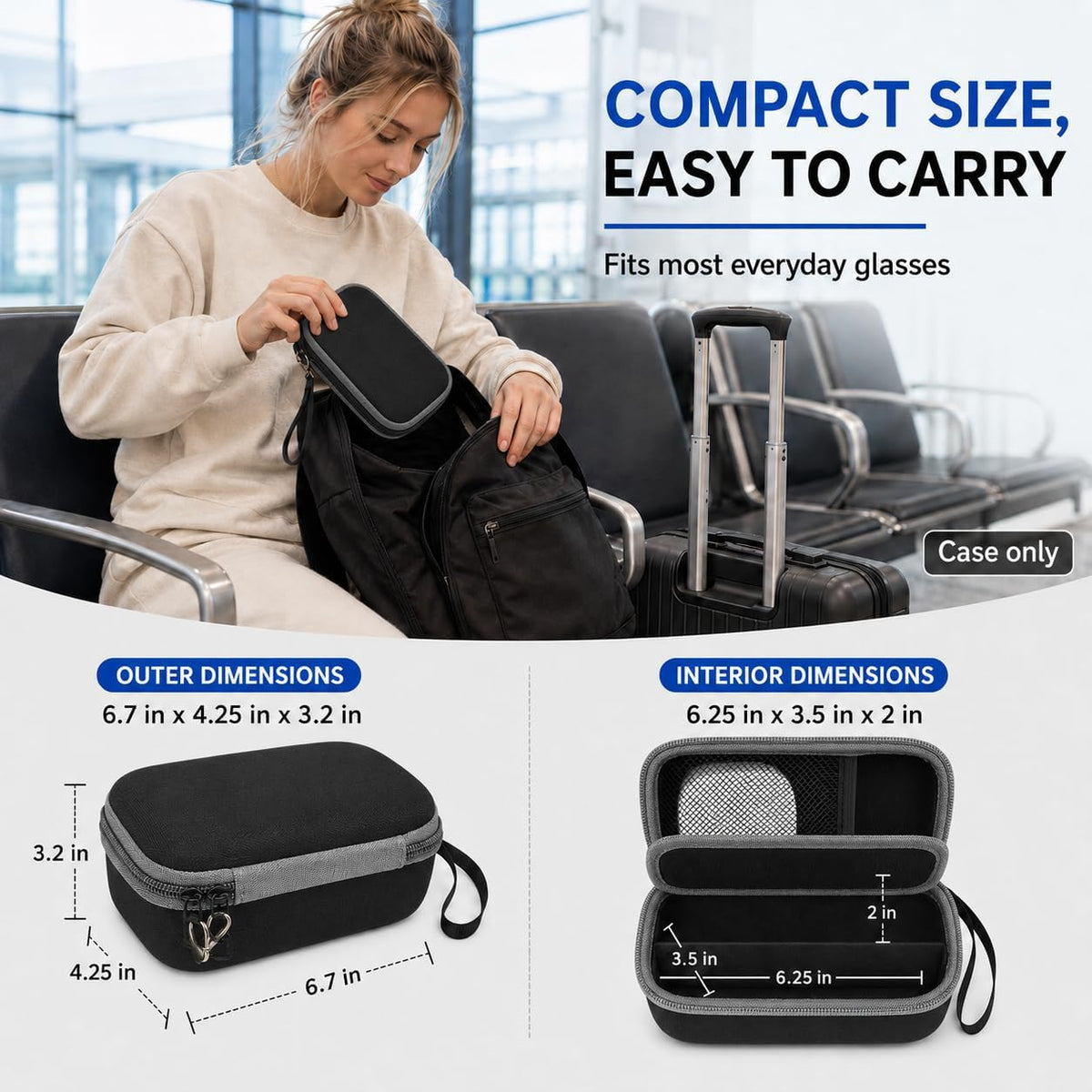 Portable 2 in 1 Contact Lens Case and Glasses Case for 2 Pairs