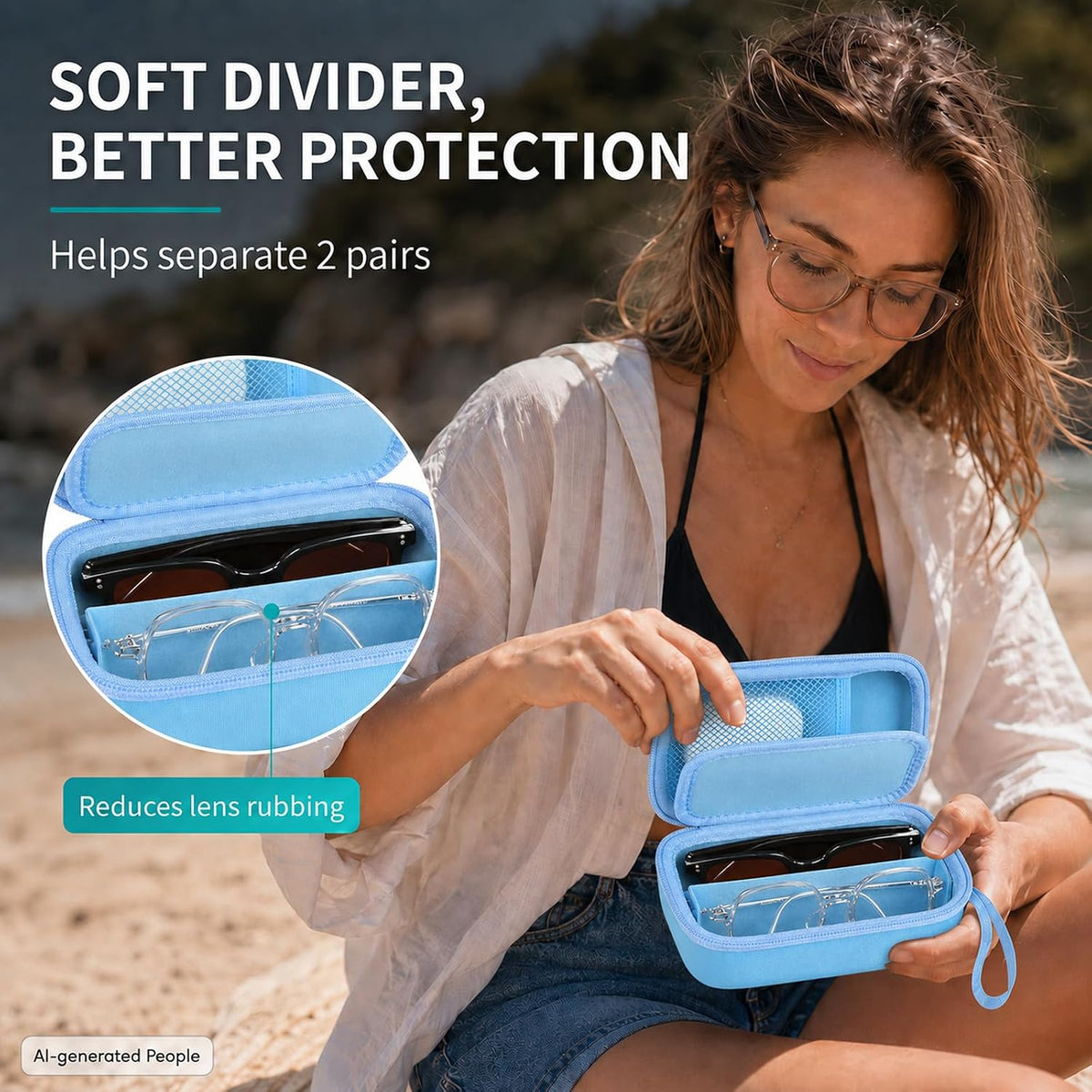 Portable 2 in 1 Contact Lens Case and Glasses Case for 2 Pairs