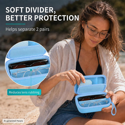 Portable 2 in 1 Contact Lens Case and Glasses Case for 2 Pairs