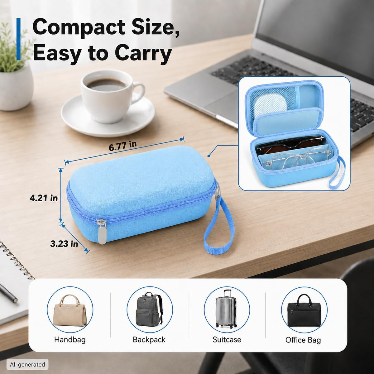 Portable 2 in 1 Contact Lens Case and Glasses Case for 2 Pairs