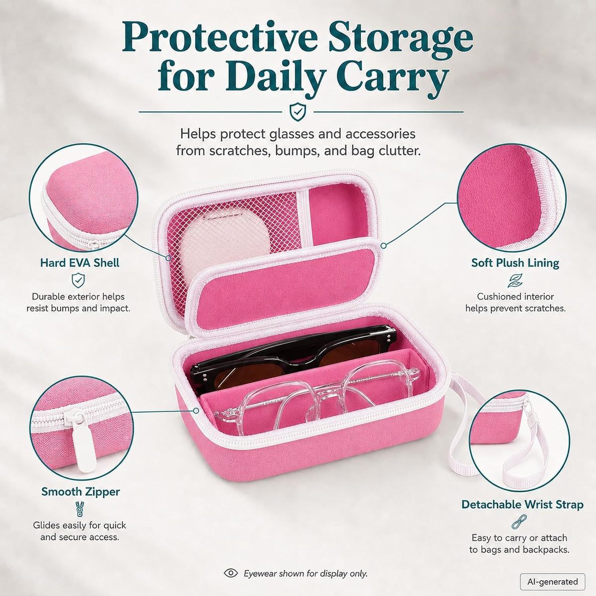 Portable 2 in 1 Contact Lens Case and Glasses Case for 2 Pairs