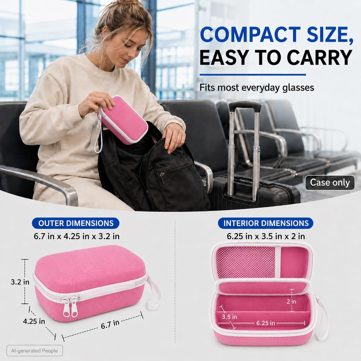 Portable 2 in 1 Contact Lens Case and Glasses Case for 2 Pairs