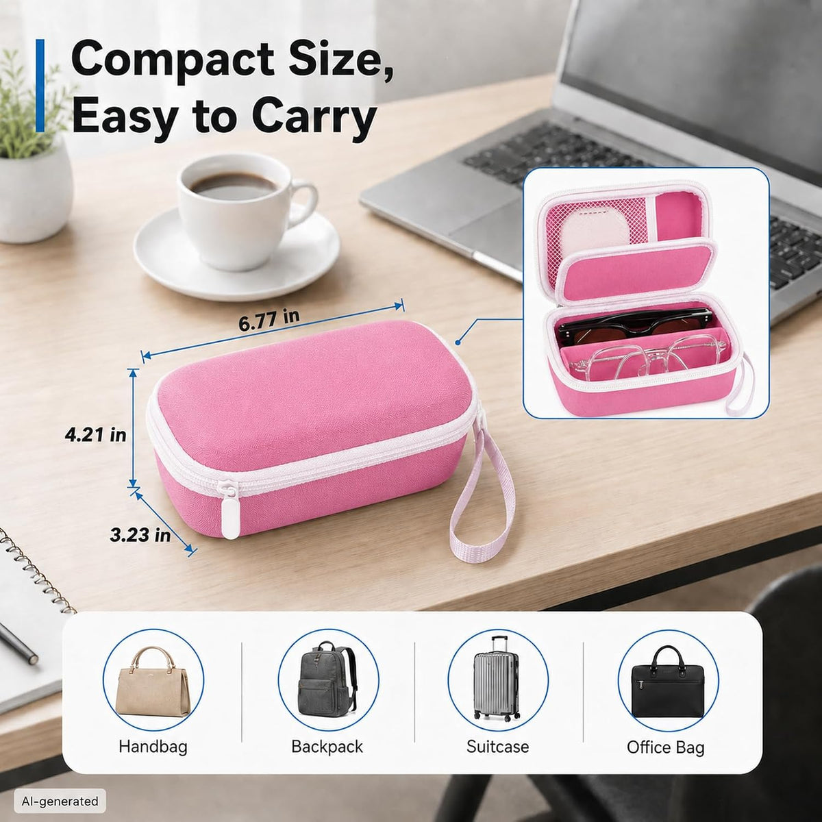 Portable 2 in 1 Contact Lens Case and Glasses Case for 2 Pairs