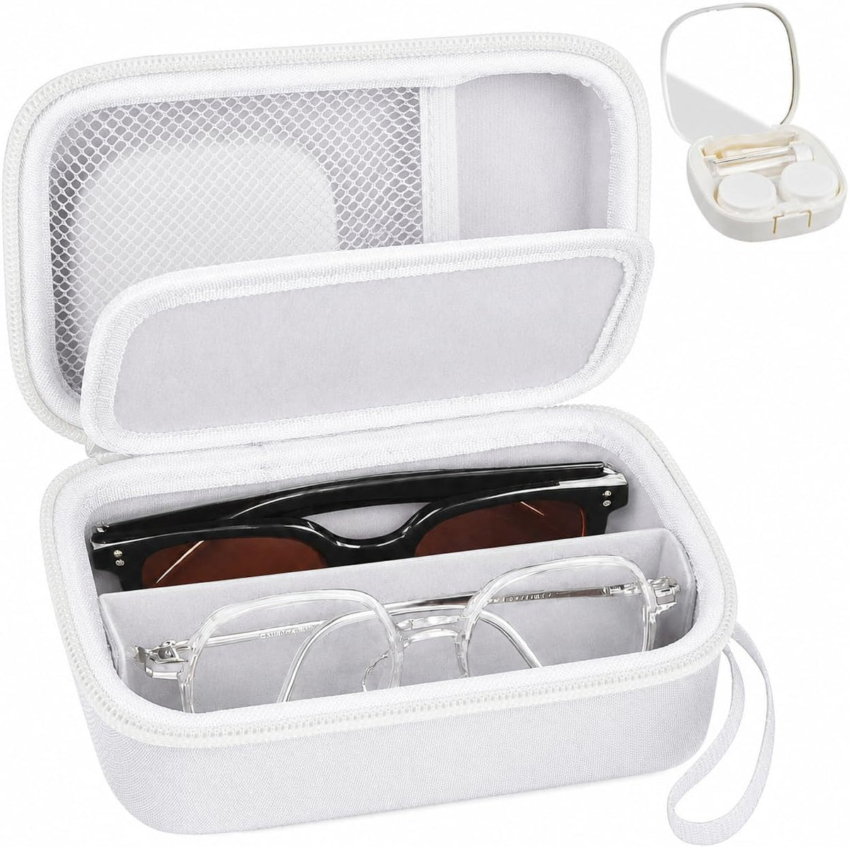 Portable 2 in 1 Contact Lens Case and Glasses Case for 2 Pairs