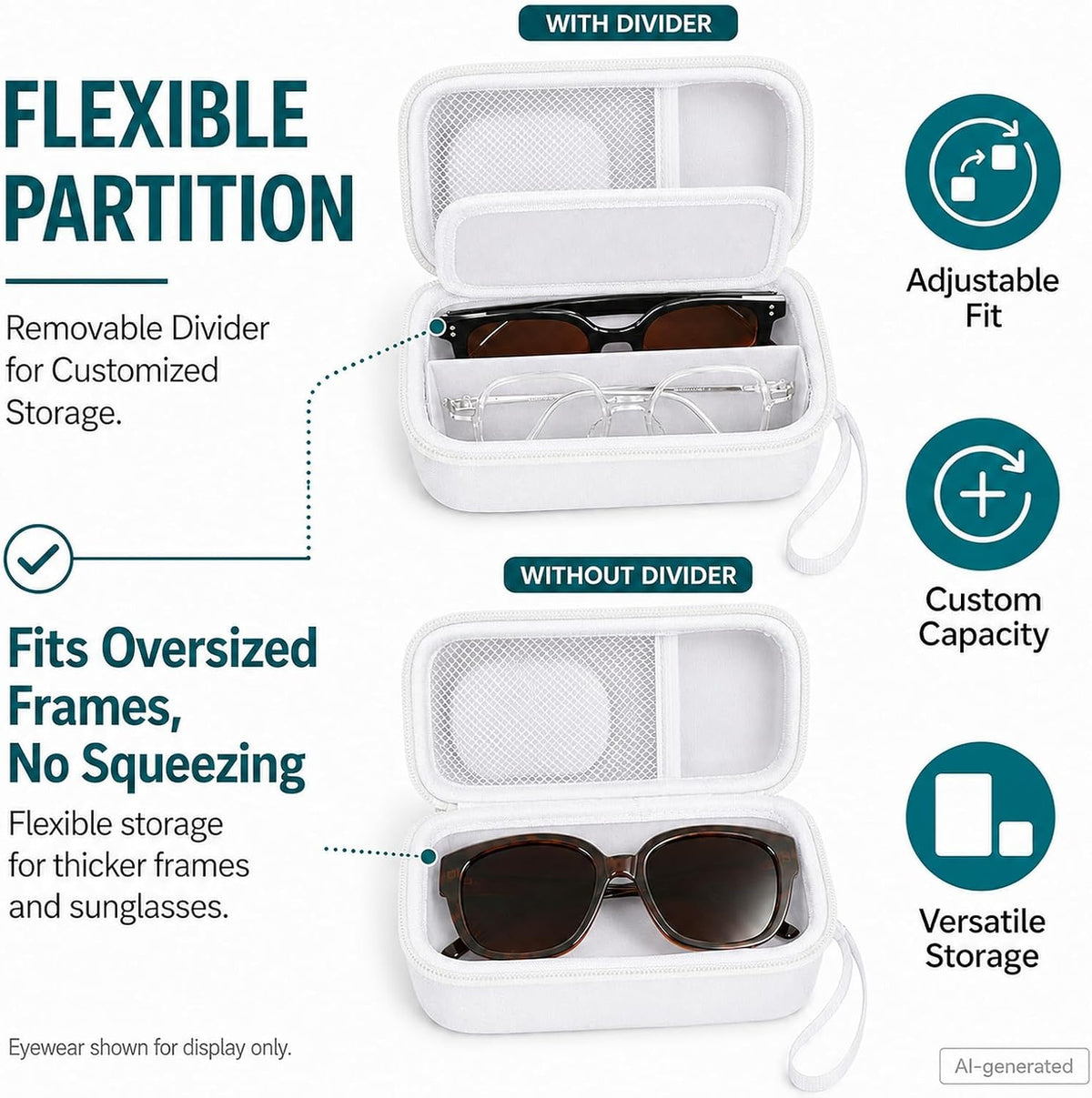 Portable 2 in 1 Contact Lens Case and Glasses Case for 2 Pairs