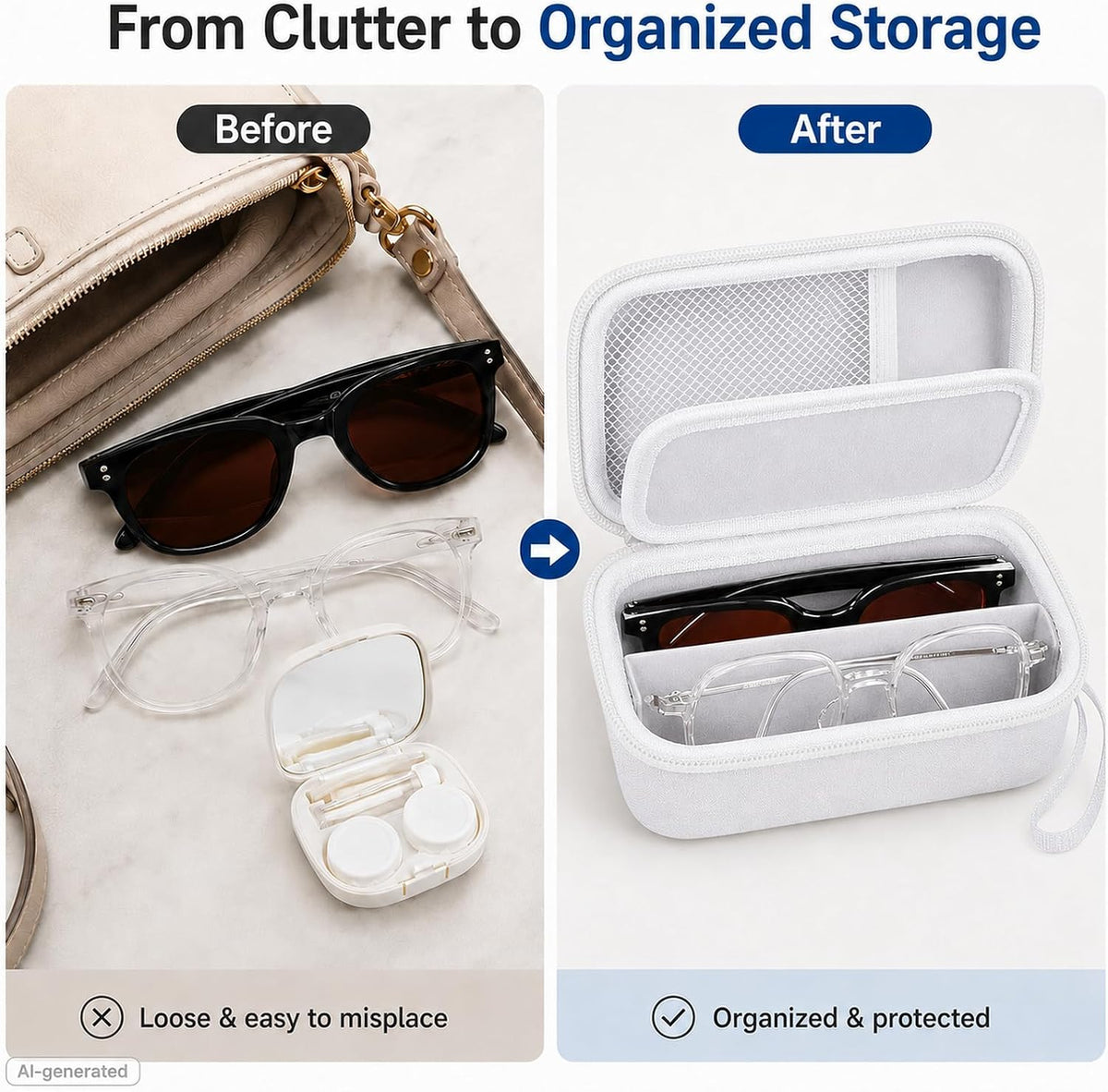 Portable 2 in 1 Contact Lens Case and Glasses Case for 2 Pairs