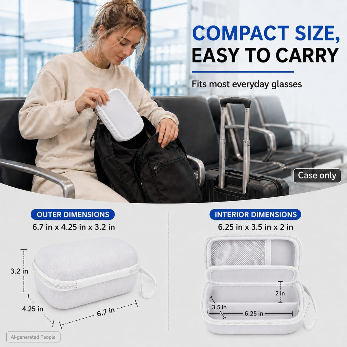Portable 2 in 1 Contact Lens Case and Glasses Case for 2 Pairs
