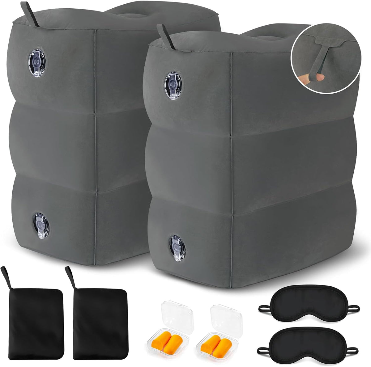 Inflatable Airplane Foot Rest Pillow Travel Car Seat Gray 2 Pack