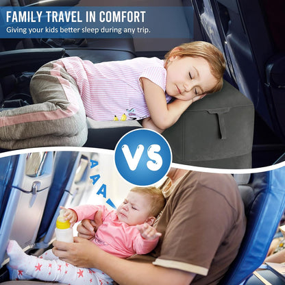 Inflatable Airplane Foot Rest Pillow Travel Car Seat Gray 2 Pack
