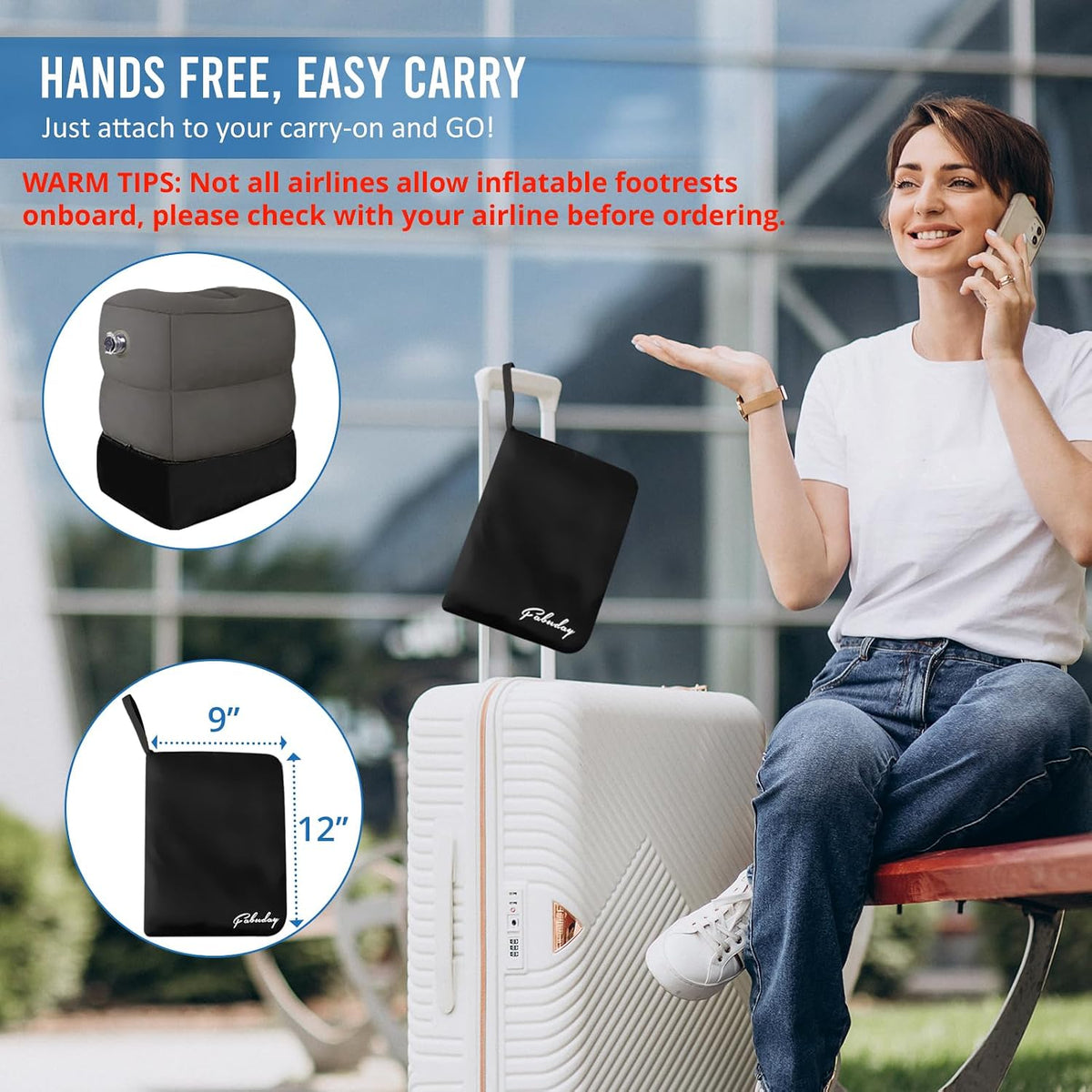 Inflatable Airplane Foot Rest Pillow Travel Car Seat Gray 2 Pack