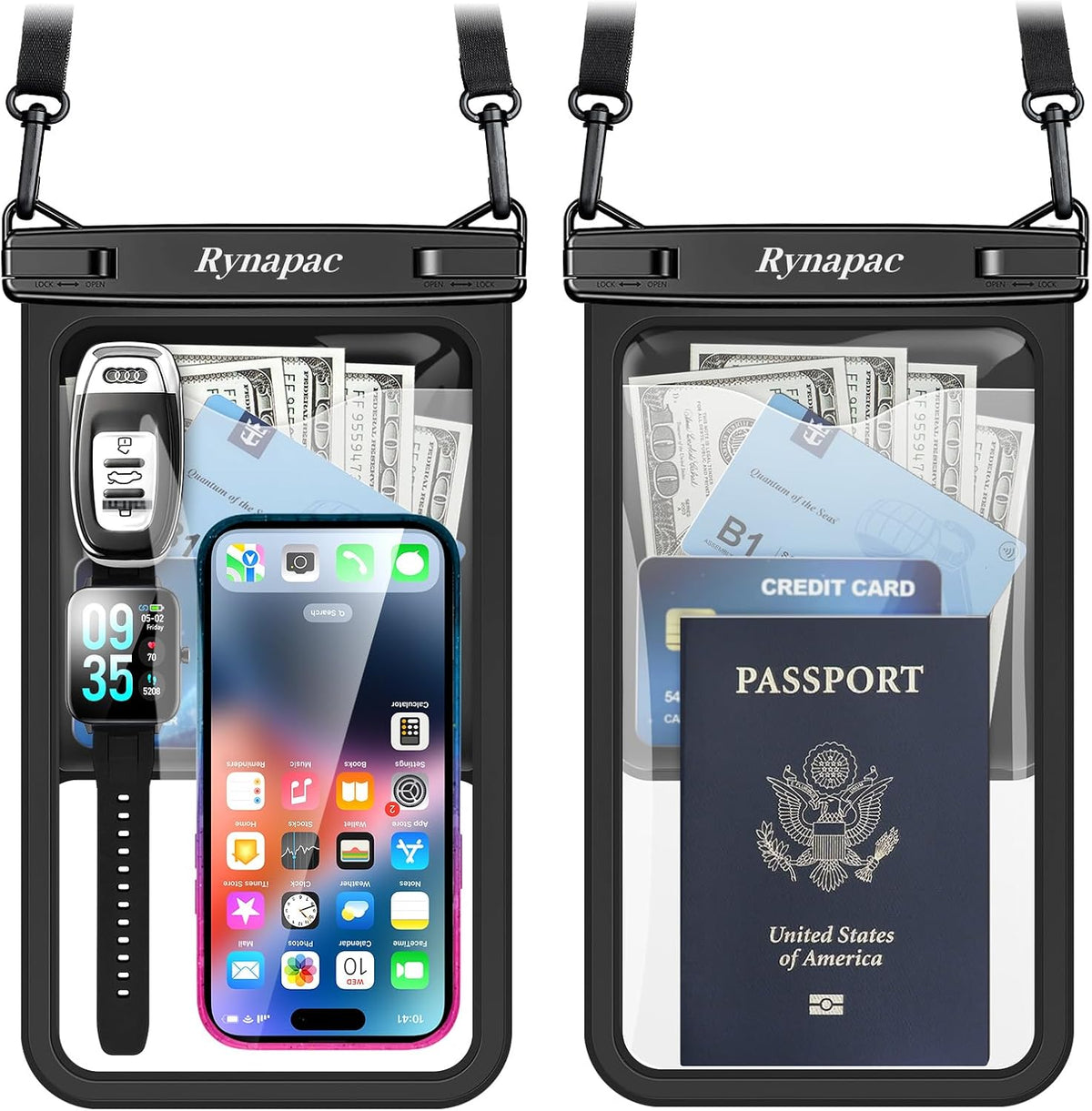Large Waterproof Phone Pouch Up to 10", 2 Pack IPX8 Protector Pouch