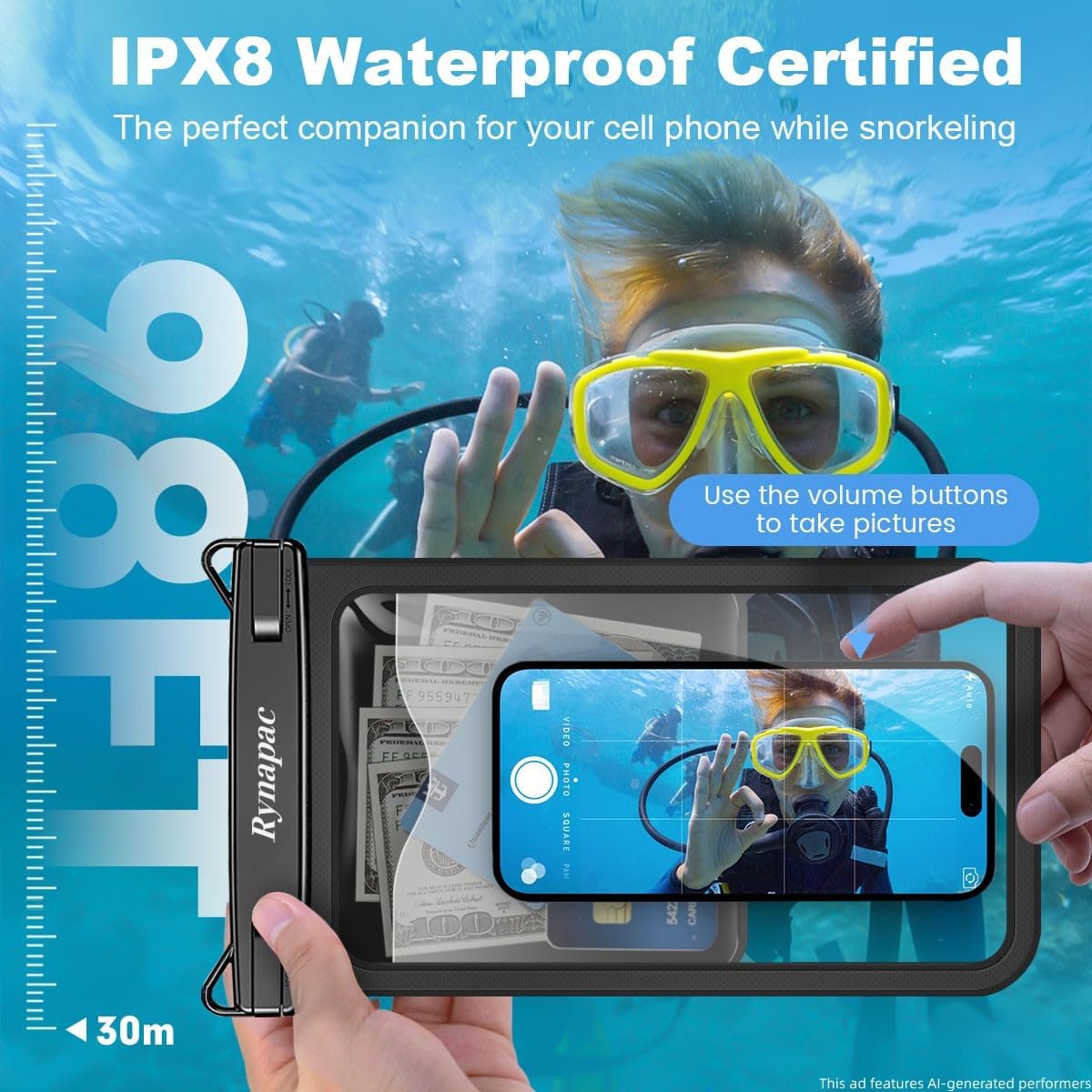 Large Waterproof Phone Pouch Up to 10", 2 Pack IPX8 Protector Pouch