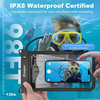Large Waterproof Phone Pouch Up to 10", 2 Pack IPX8 Protector Pouch