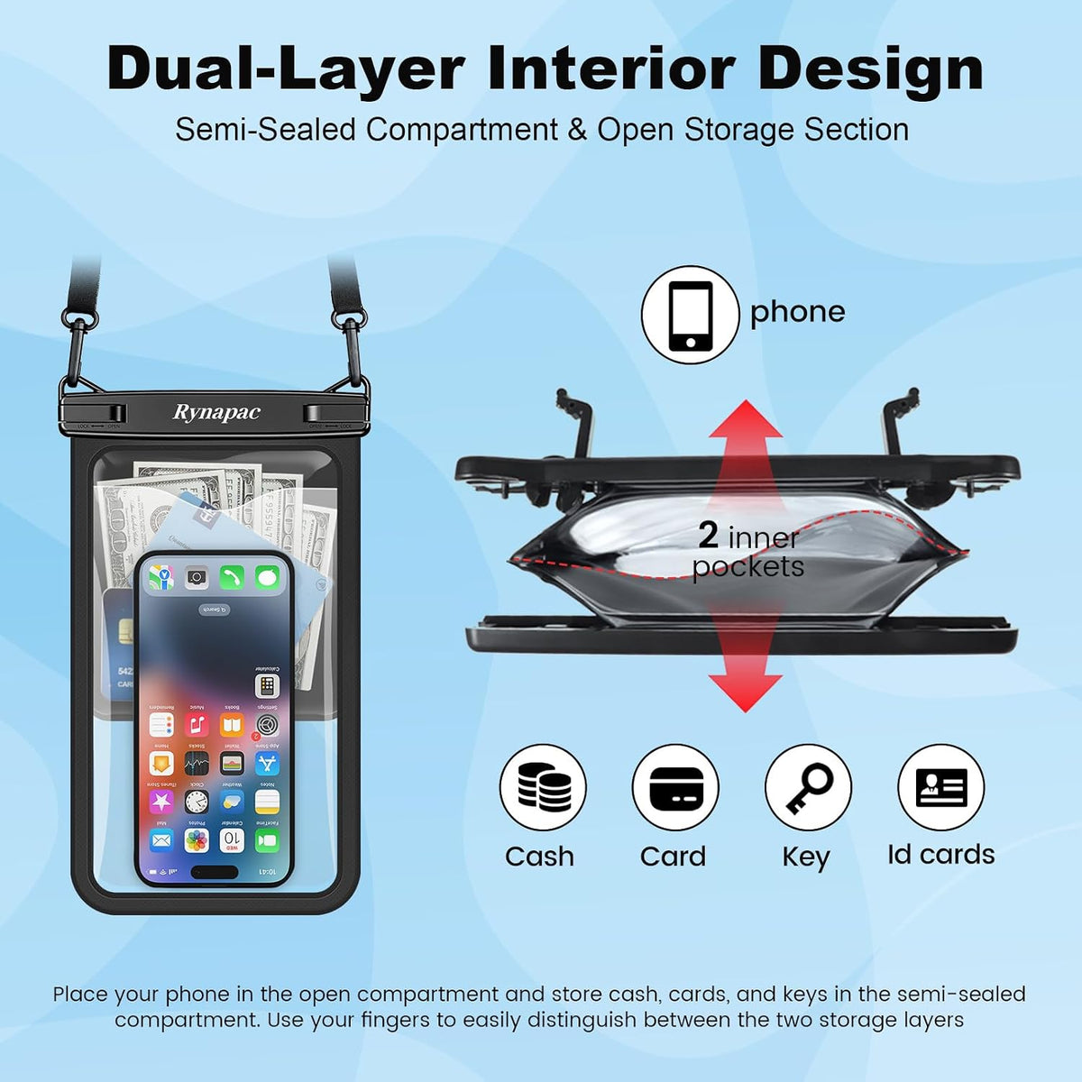 Large Waterproof Phone Pouch Up to 10", 2 Pack IPX8 Protector Pouch