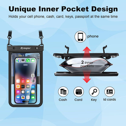 Large Waterproof Phone Pouch Up to 10", 2 Pack IPX8 Protector Pouch