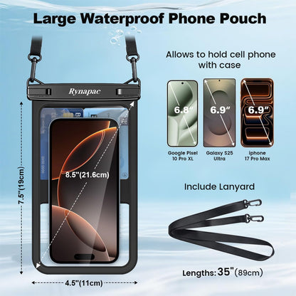 Large Waterproof Phone Pouch Up to 10", 2 Pack IPX8 Protector Pouch
