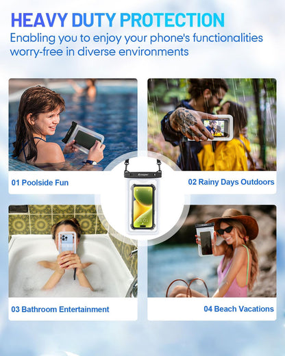 Large Waterproof Phone Pouch Up to 10", 2 Pack IPX8 Protector Pouch