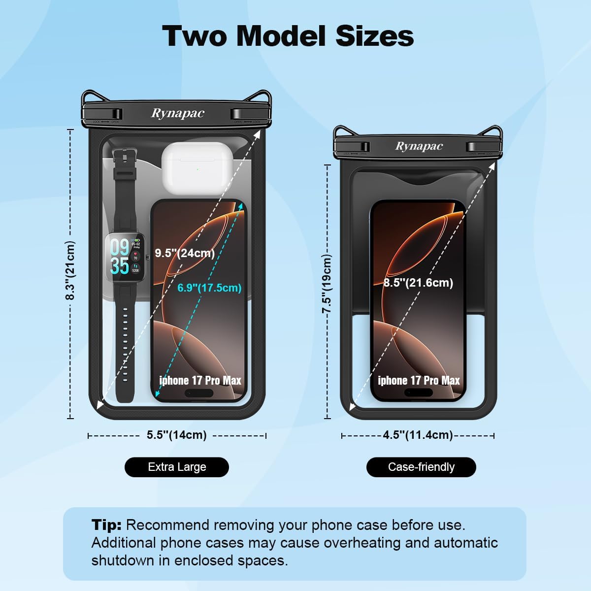 Large Waterproof Phone Pouch Up to 10", 2 Pack IPX8 Protector Pouch
