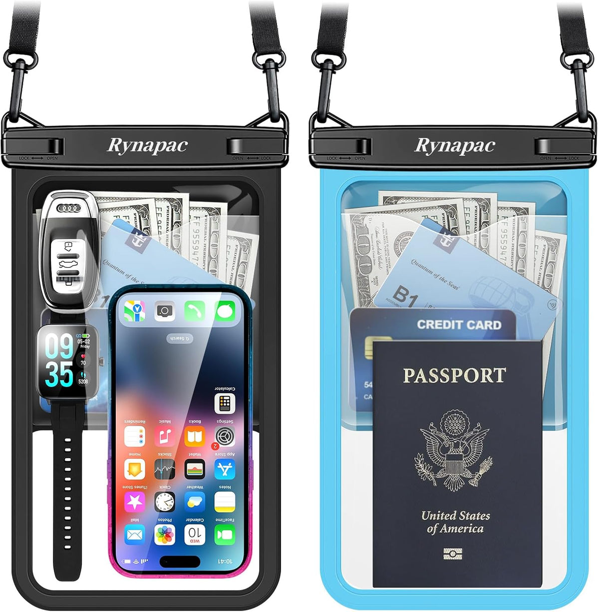 Large Waterproof Phone Pouch Up to 10", 2 Pack IPX8 Protector Pouch