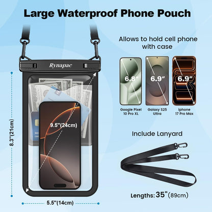Large Waterproof Phone Pouch Up to 10", 2 Pack IPX8 Protector Pouch