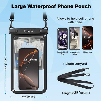 Large Waterproof Phone Pouch Up to 10", 2 Pack IPX8 Protector Pouch