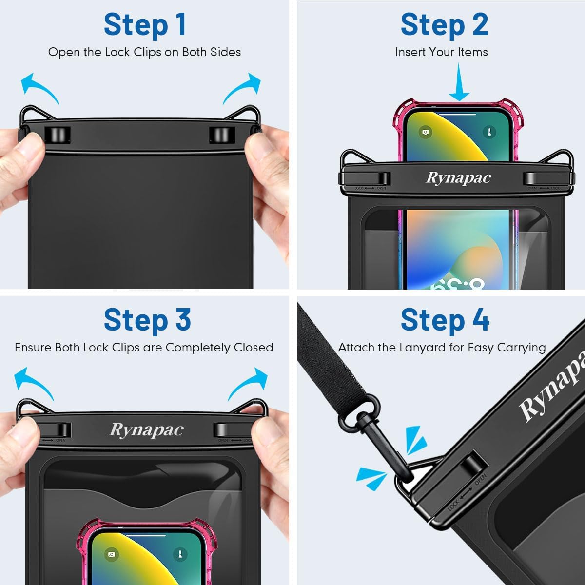 Large Waterproof Phone Pouch Up to 10", 2 Pack IPX8 Protector Pouch