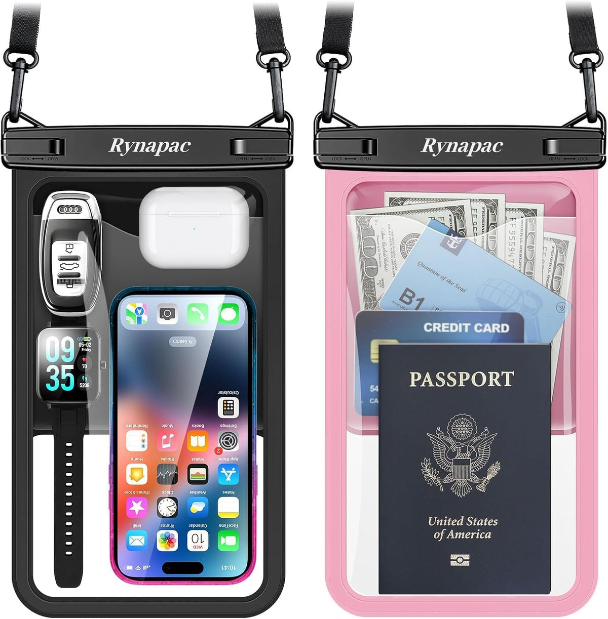 Large Waterproof Phone Pouch Up to 10", 2 Pack IPX8 Protector Pouch