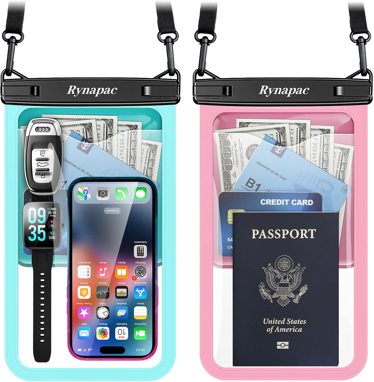 Large Waterproof Phone Pouch Up to 10", 2 Pack IPX8 Protector Pouch