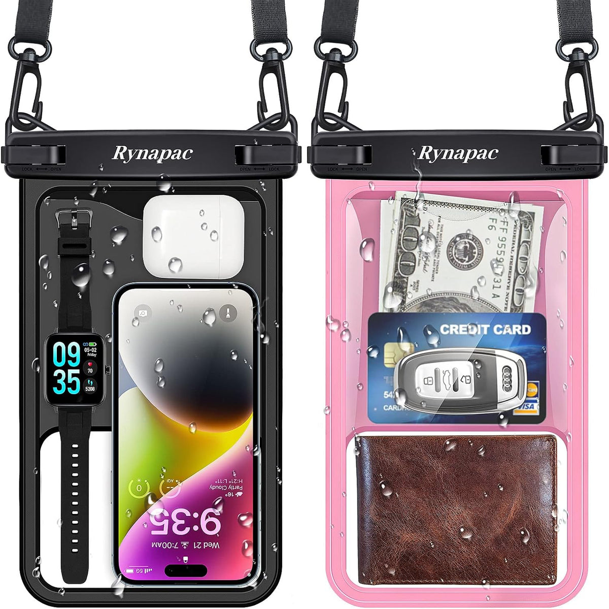 Large Waterproof Phone Pouch Up to 10", 2 Pack IPX8 Protector Pouch
