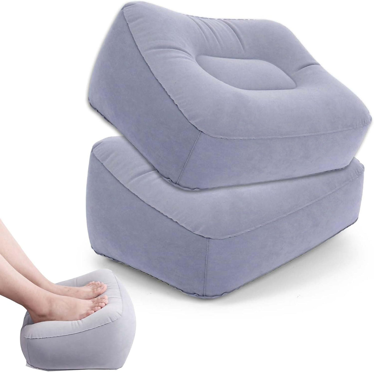 Inflatable Foot Rest Pillow for Air Travel, Airplane Foot Rest Pillow, Adjustable Height Leg Pillow Airplane Bed for Kids Toddler Suitable for Plane, Car, Train (Gray) 2count