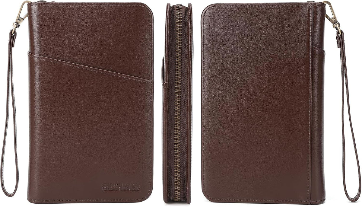 Polare Full Grain Leather Passport Holder Cover Case for Men and Women RFID Blocking Family Travel Wallet Holds 6 Passports (Coffee)