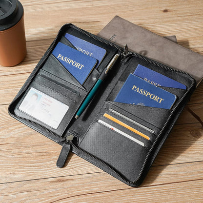 Polare Full Grain Leather Passport Holder Cover Case for Men and Women RFID Blocking Family Travel Wallet Holds 6 Passports (Coffee)