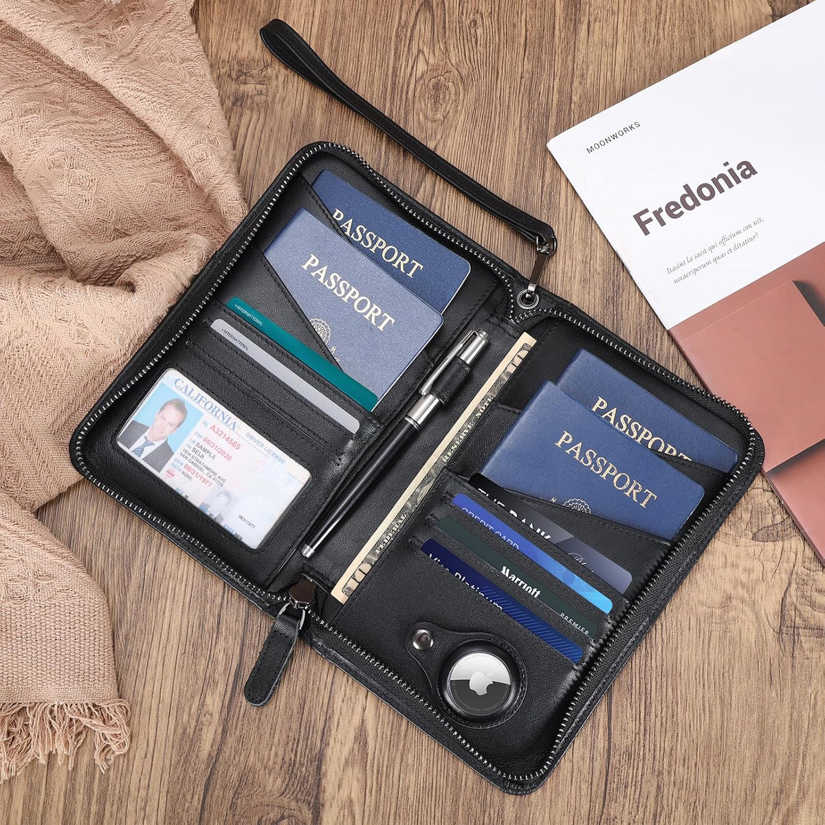 Polare Full Grain Leather Passport Holder Cover Case for Men and Women RFID Blocking Family Travel Wallet Holds 6 Passports (Coffee)