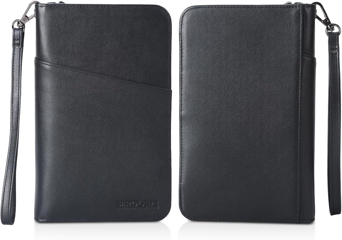 Polare Full Grain Leather Passport Holder Cover Case for Men and Women RFID Blocking Family Travel Wallet Holds 6 Passports (Coffee)