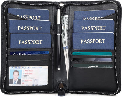 Polare Full Grain Leather Passport Holder Cover Case for Men and Women RFID Blocking Family Travel Wallet Holds 6 Passports (Coffee)