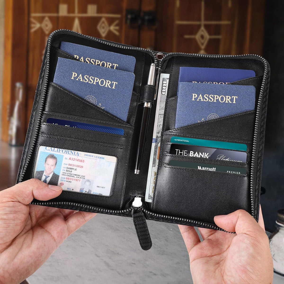 Polare Full Grain Leather Passport Holder Cover Case for Men and Women RFID Blocking Family Travel Wallet Holds 6 Passports (Coffee)