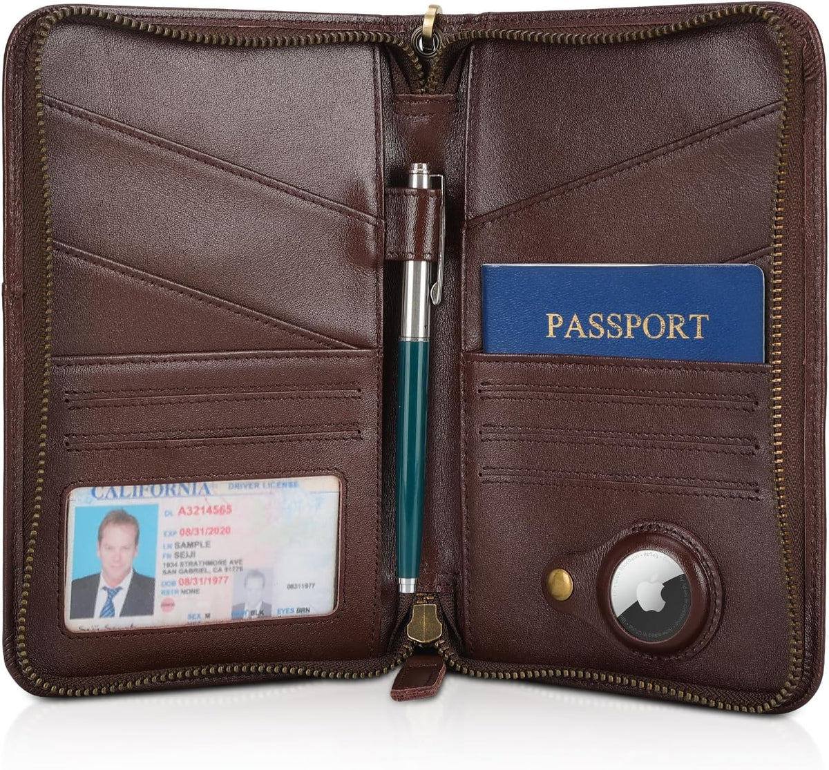 Polare Full Grain Leather Passport Holder Cover Case for Men and Women RFID Blocking Family Travel Wallet Holds 6 Passports (Coffee)