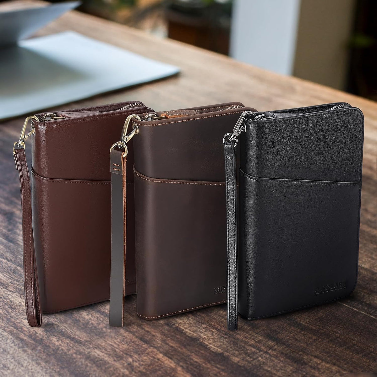 Polare Full Grain Leather Passport Holder Cover Case for Men and Women RFID Blocking Family Travel Wallet Holds 6 Passports (Coffee)