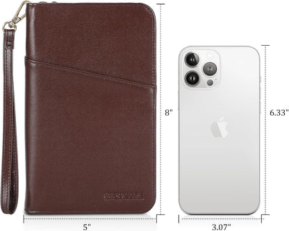Polare Full Grain Leather Passport Holder Cover Case for Men and Women RFID Blocking Family Travel Wallet Holds 6 Passports (Coffee)