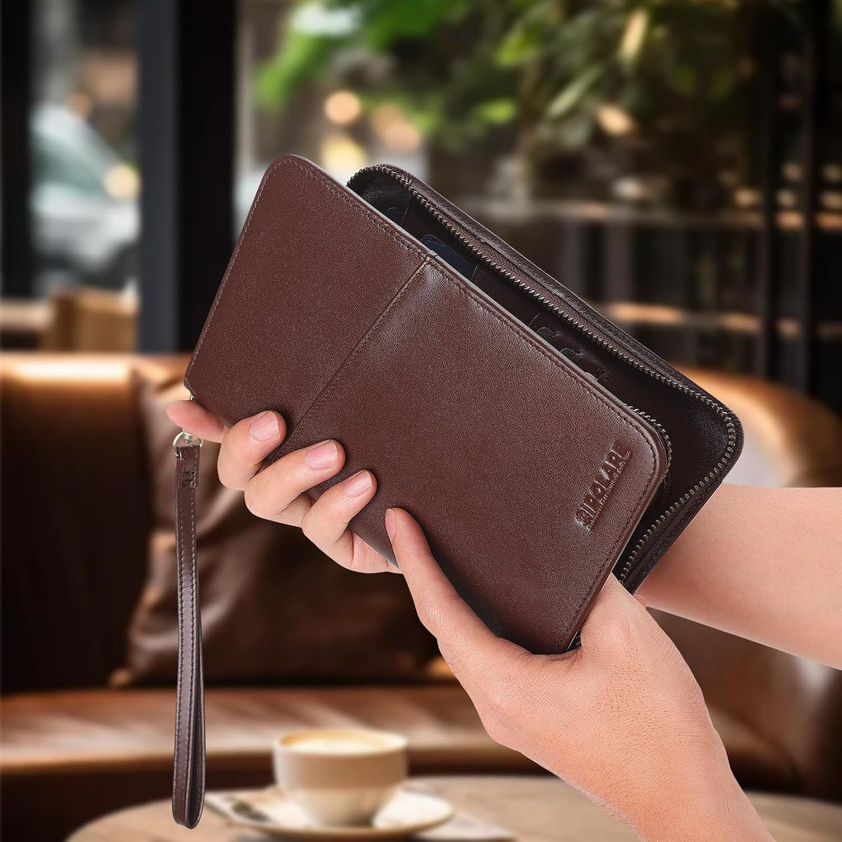 Polare Full Grain Leather Passport Holder Cover Case for Men and Women RFID Blocking Family Travel Wallet Holds 6 Passports (Coffee)