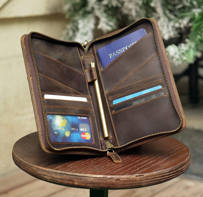 Polare Full Grain Leather Passport Holder Cover Case for Men and Women RFID Blocking Family Travel Wallet Holds 6 Passports (Coffee)