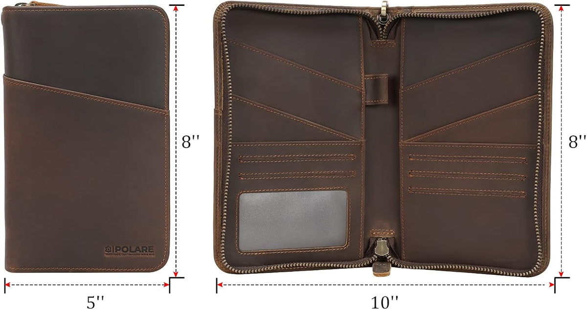 Polare Full Grain Leather Passport Holder Cover Case for Men and Women RFID Blocking Family Travel Wallet Holds 6 Passports (Coffee)