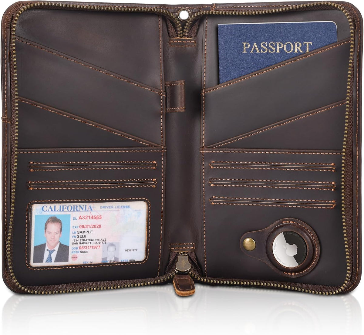Polare Full Grain Leather Passport Holder Cover Case for Men and Women RFID Blocking Family Travel Wallet Holds 6 Passports (Coffee)
