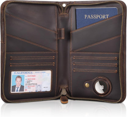 Polare Full Grain Leather Passport Holder Cover Case for Men and Women RFID Blocking Family Travel Wallet Holds 6 Passports (Coffee)