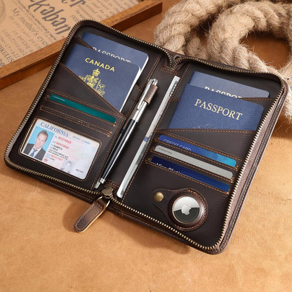 Polare Full Grain Leather Passport Holder Cover Case for Men and Women RFID Blocking Family Travel Wallet Holds 6 Passports (Coffee)