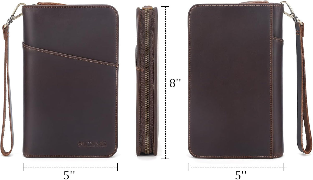 Polare Full Grain Leather Passport Holder Cover Case for Men and Women RFID Blocking Family Travel Wallet Holds 6 Passports (Coffee)